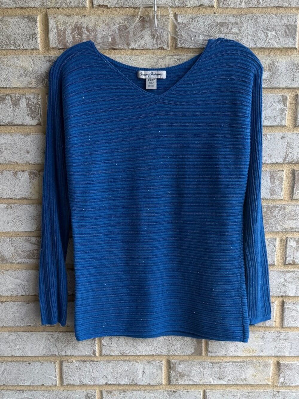 Tommy Bahama Cotton Blend Long sleeve Sequin Ribbed Blue Sweater Women's Size XS
